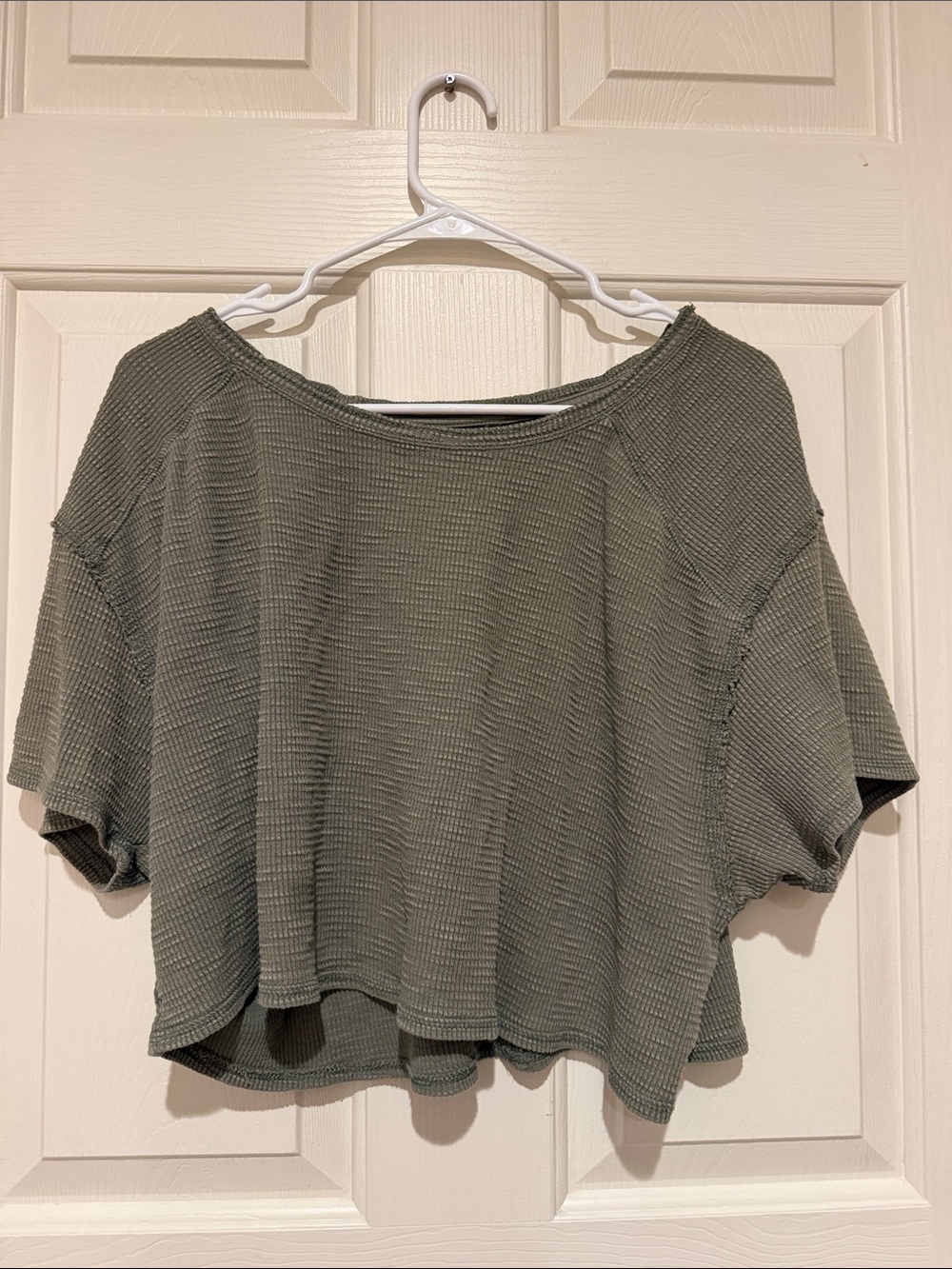 aerie Olive Waffle Knit Cropped Top